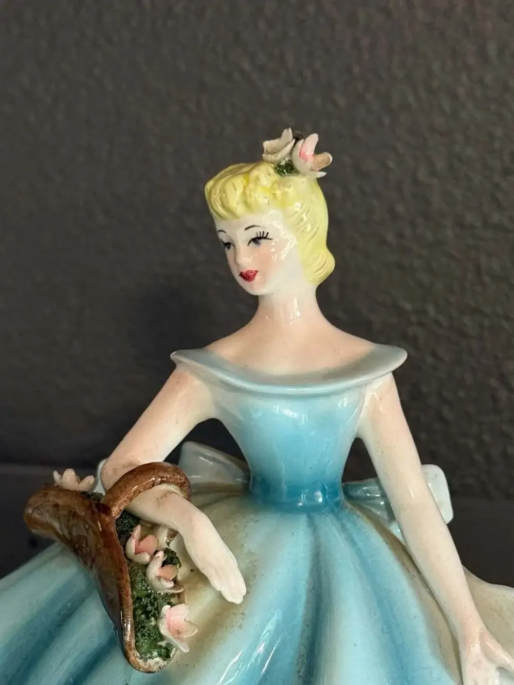Lefton Dancer Lady Vase, Blue Dress with White Polka Dots